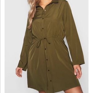 Boohoo Plus Drawstring Waist Shirt Dress
